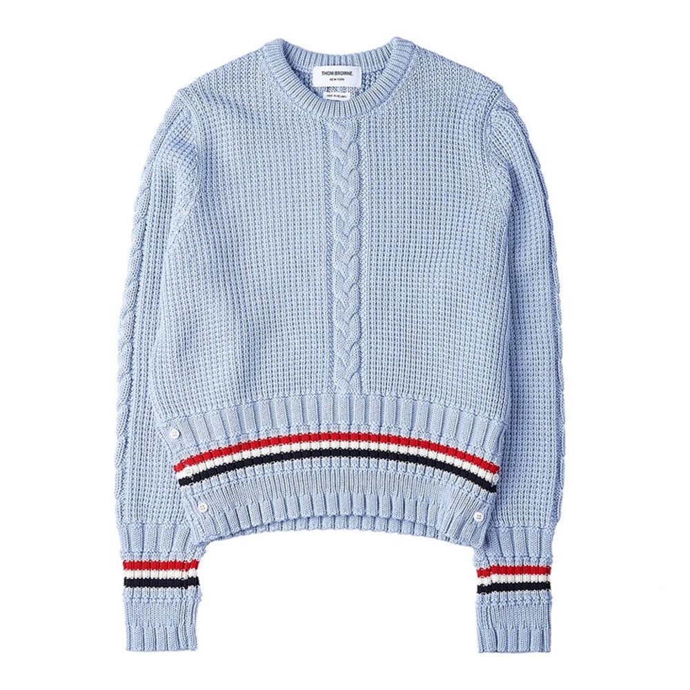 Thom Browne. Cable Stitch Classi Pullover Merino Wool Light Blue NEW NWT